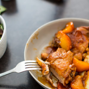 photo of bowl with peach chicken